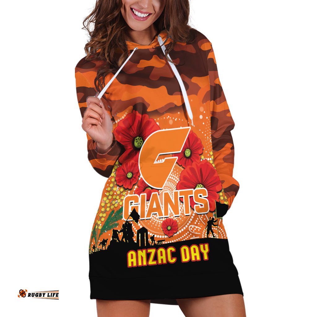 Custom Giants Football ANZAC Hoodie Dress Gallipoli Camouflage With Poppies