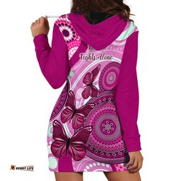 Australia Breast Cancer Hoodie Dress Indigenous Butterfly No One Fights Alone