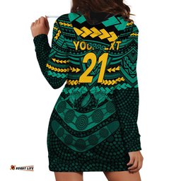 Custom Wallabies Rugby Hoodie Dress Polynesian and Aboriginal Special Green Version