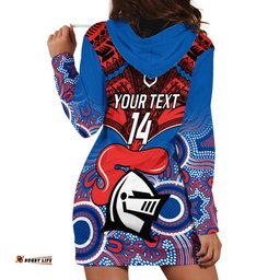 Personalised Knights Rugby Hoodie Dress Aboriginal Mix Polynesian Pattern