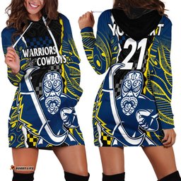 Custom Text And Number NRL Combine Warriors and Cowboys Hoodie Dress Maori mixed Aboriginal