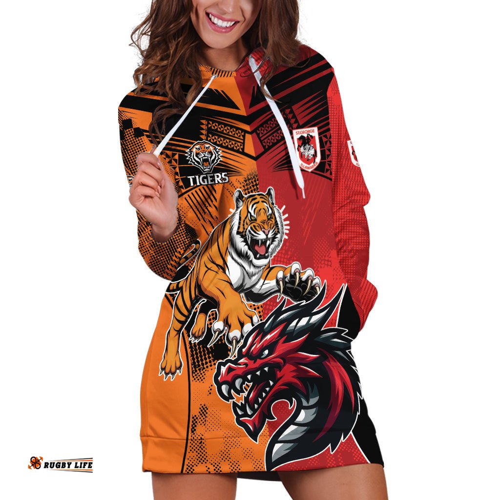 Custom Dragons and Tigers Hoodie Dress Rugby Mascot With Sporty Style