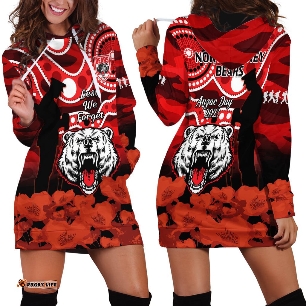 North Sydney Rugby ANZAC Hoodie Dress Bears Indigenous Mix Camouflage Poppy