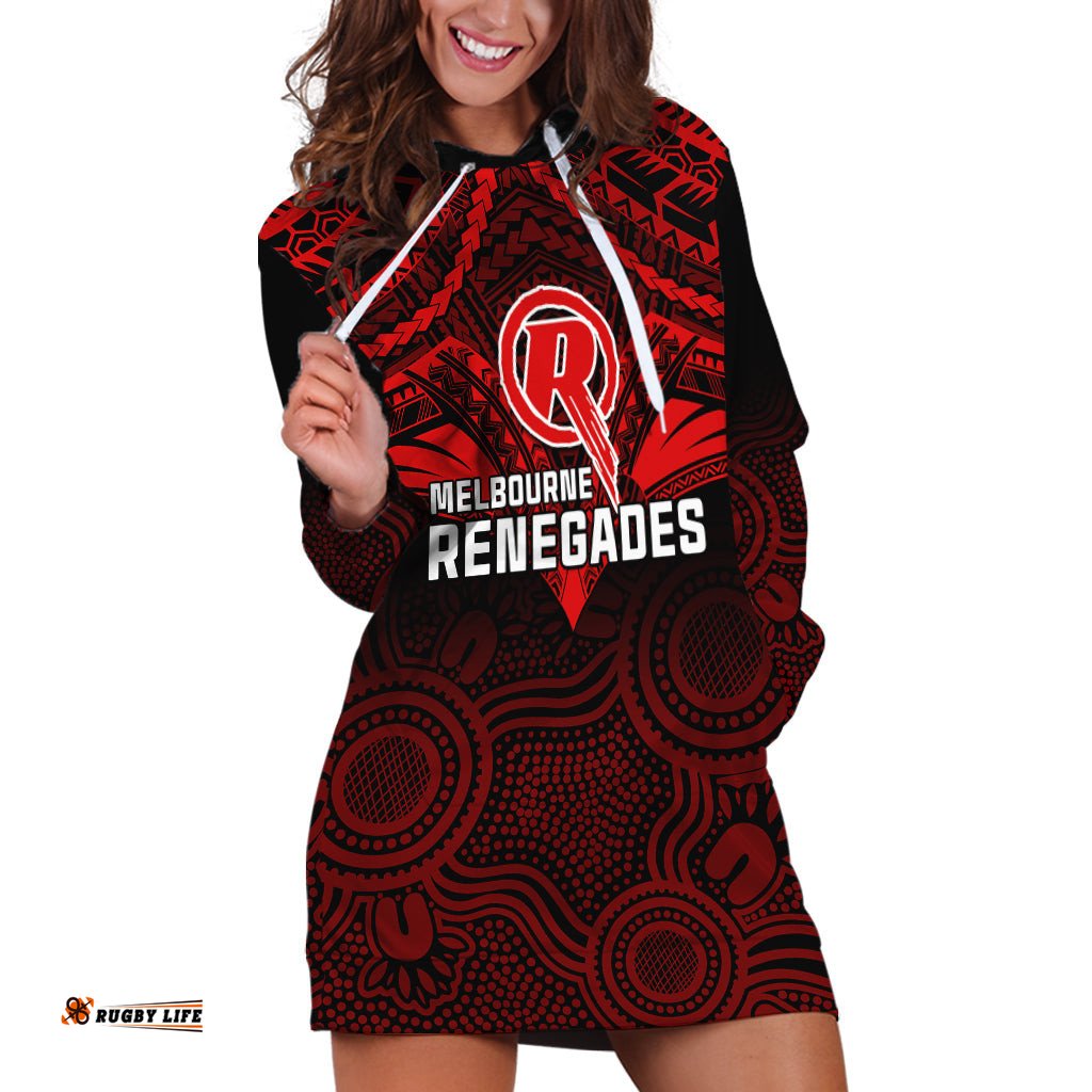 Melbourne Renegades Cricket Hoodie Dress Unique Indigenous Art Mix Polynesian Pattern