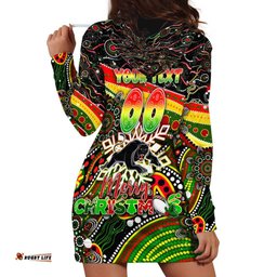 Merry Christmas Penrith Panthers Hoodie Dress Aboriginal Santa Rugby Mascot The Riff