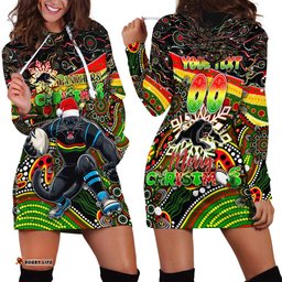 Merry Christmas Penrith Panthers Hoodie Dress Aboriginal Santa Rugby Mascot The Riff