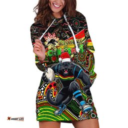 Merry Christmas Penrith Panthers Hoodie Dress Aboriginal Santa Rugby Mascot The Riff
