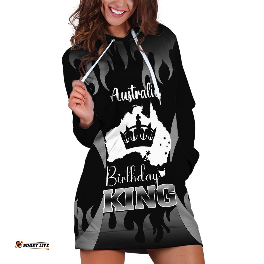 Australia King Birthday Hoodie Dress Australian Map With Crown Black Version