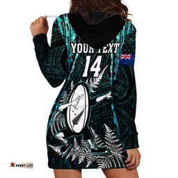 Custom New Zealand Silver Fern Rugby Hoodie Dress Aotearoa All Black Dabbing Ball With Maori Paua Shell