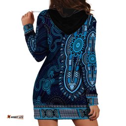 Blue African Dashiki With Australia Aboriginal Art Hoodie Dress