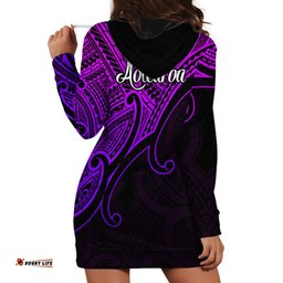 Aotearoa Maori Koru Hoodie Dress Polynesian Pacific Tribal Purple