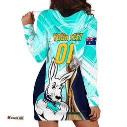 Custom Australia Soccer Hoodie Dress Matildas Kangaroo With World Cup Trophy Turquoise Version