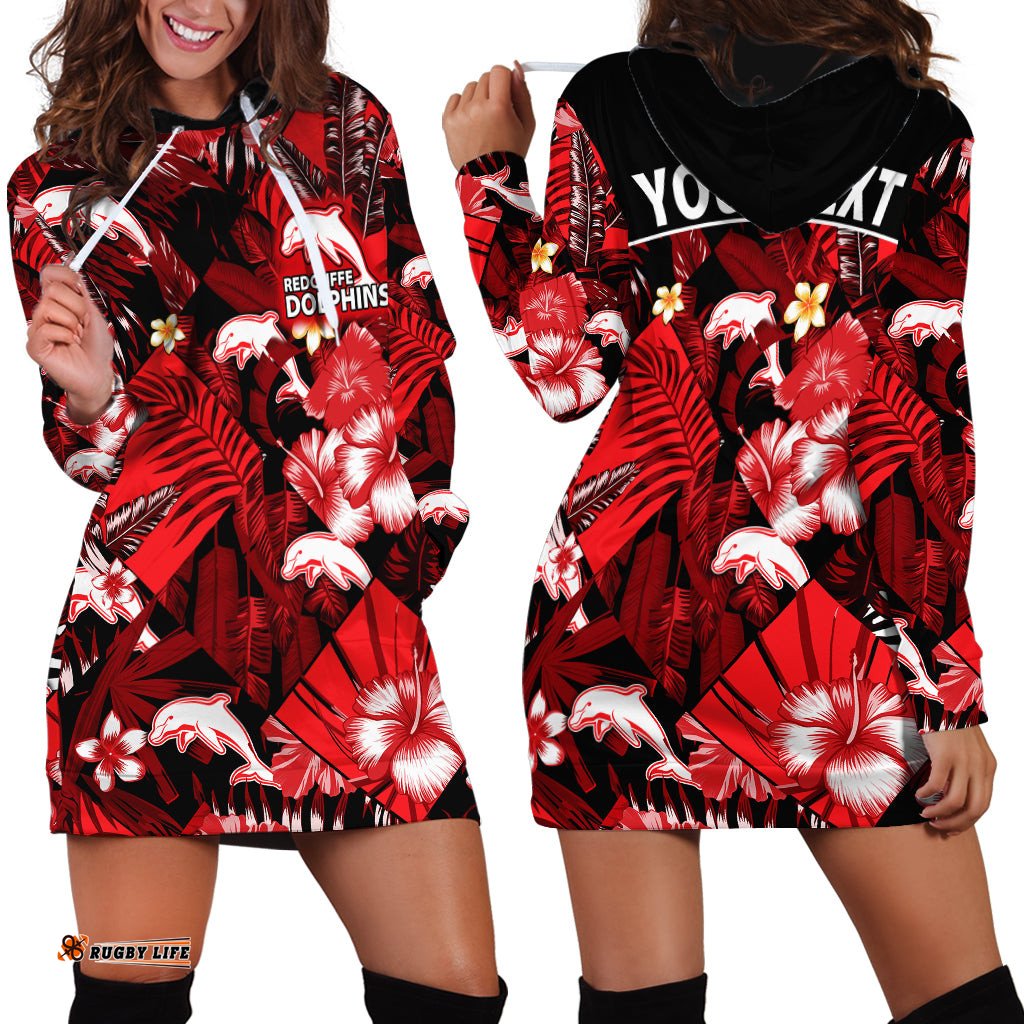Custom Personalised Dolphins Rugby Hoodie Dress Fashion Tropical Jungle Flowers