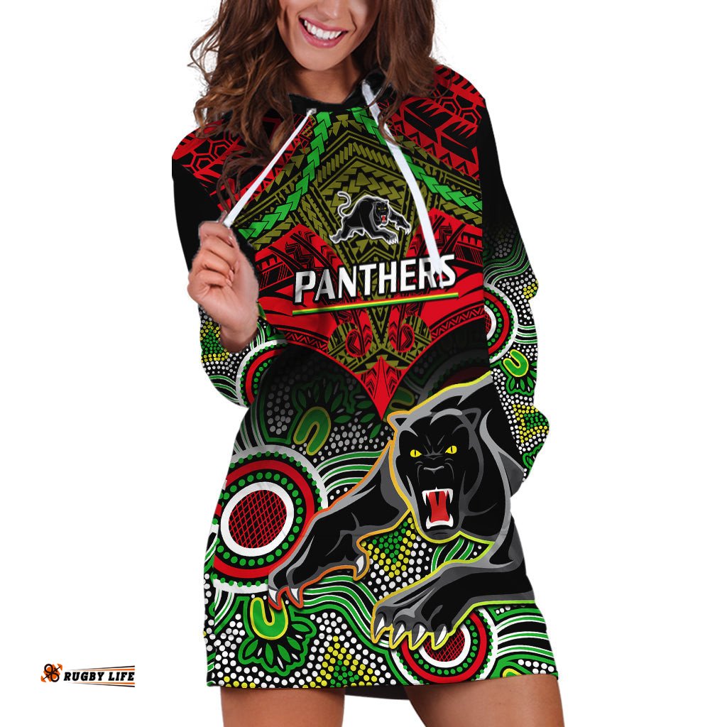 Panthers Rugby Hoodie Dress Penrith 1966 Aboriginal Mix Polynesian Pattern
