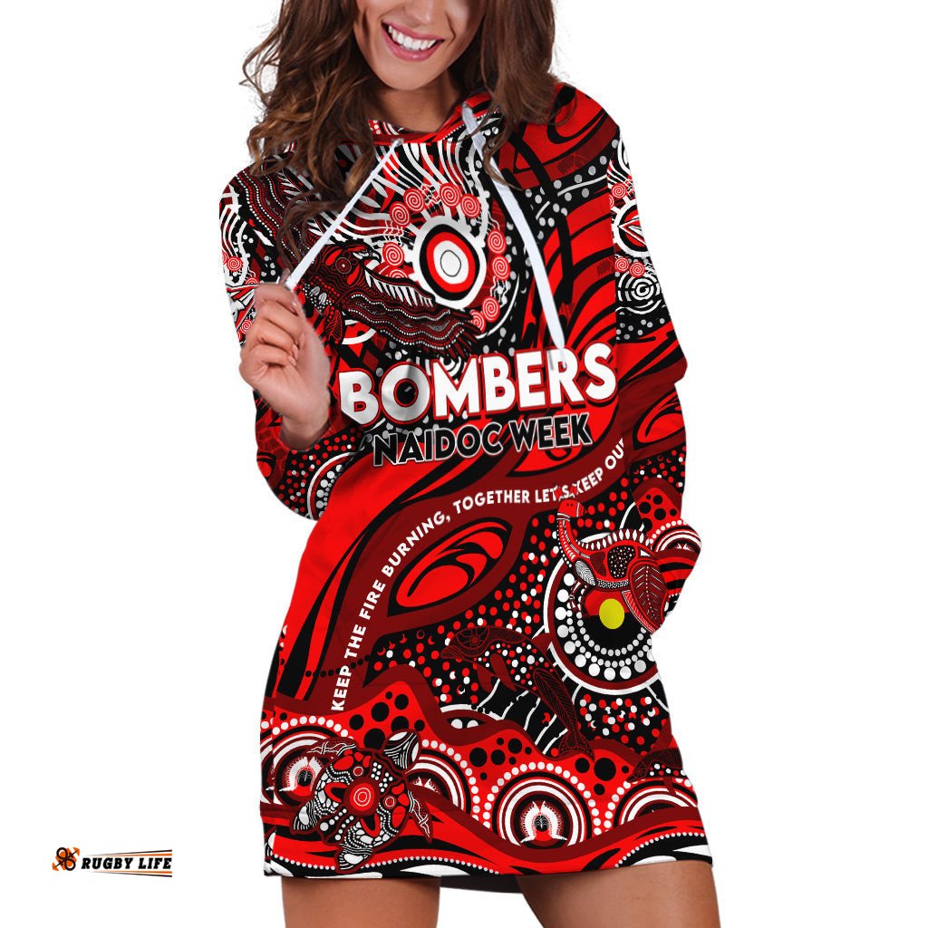 Custom NAIDOC Week 2024 Bombers Hoodie Dress Aboriginal Animals Keep The Fire Burning