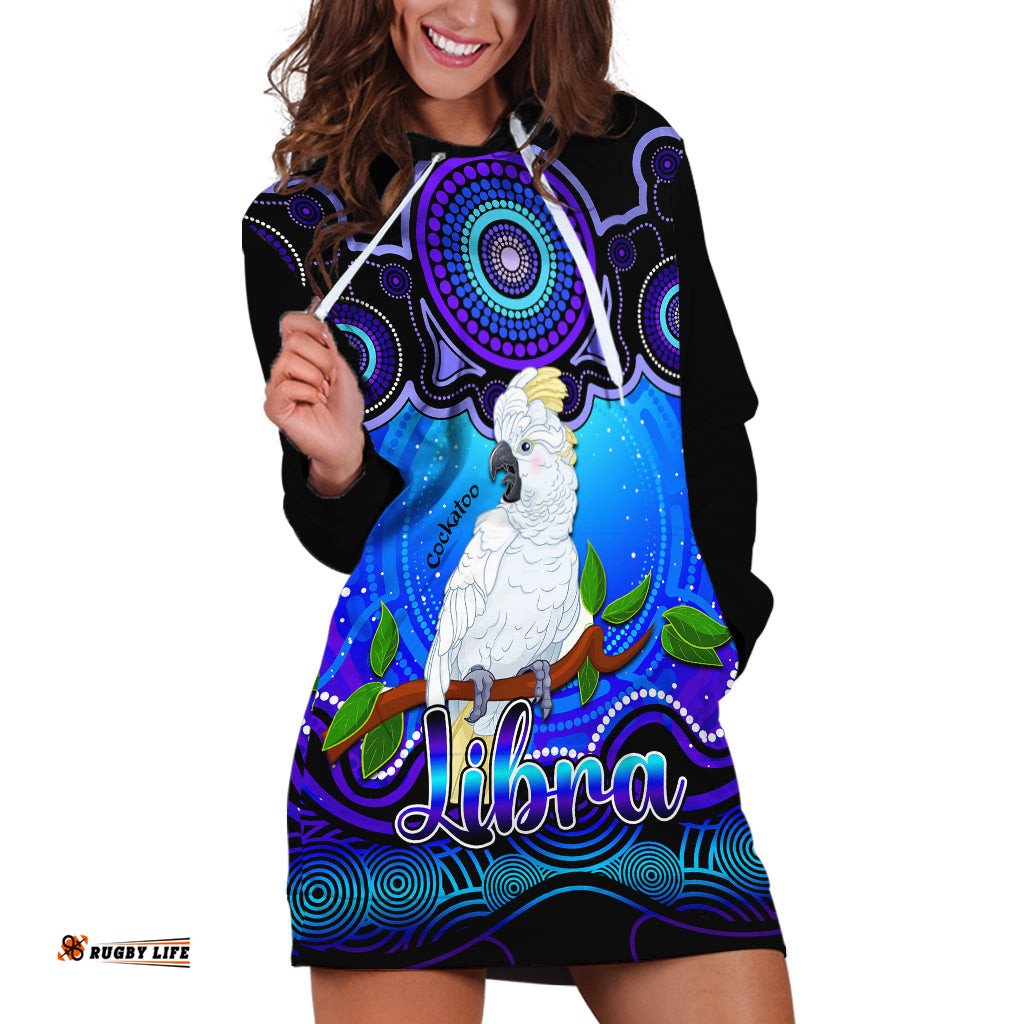 Personalised Australia Libra Cockatoo Zodiac Hoodie Dress Auz Astrology Aboriginal Blue