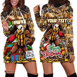 Custom Hawks Football Merry Christmas Hoodie Dress Indigenous Australian Art
