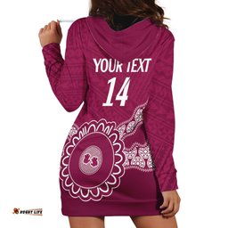 Custom QLD Maroons Rugby Hoodie Dress Aussie Aboriginal Mix Polynesian Pattern