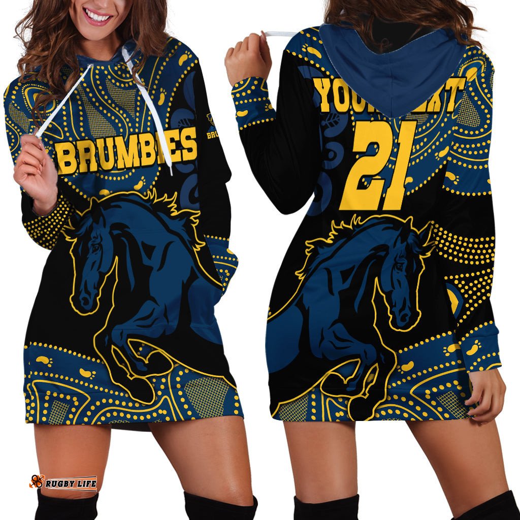 Custom Text And Number Brumbies Rugby Union Hoodie Dress Australia indigenous Aboriginal