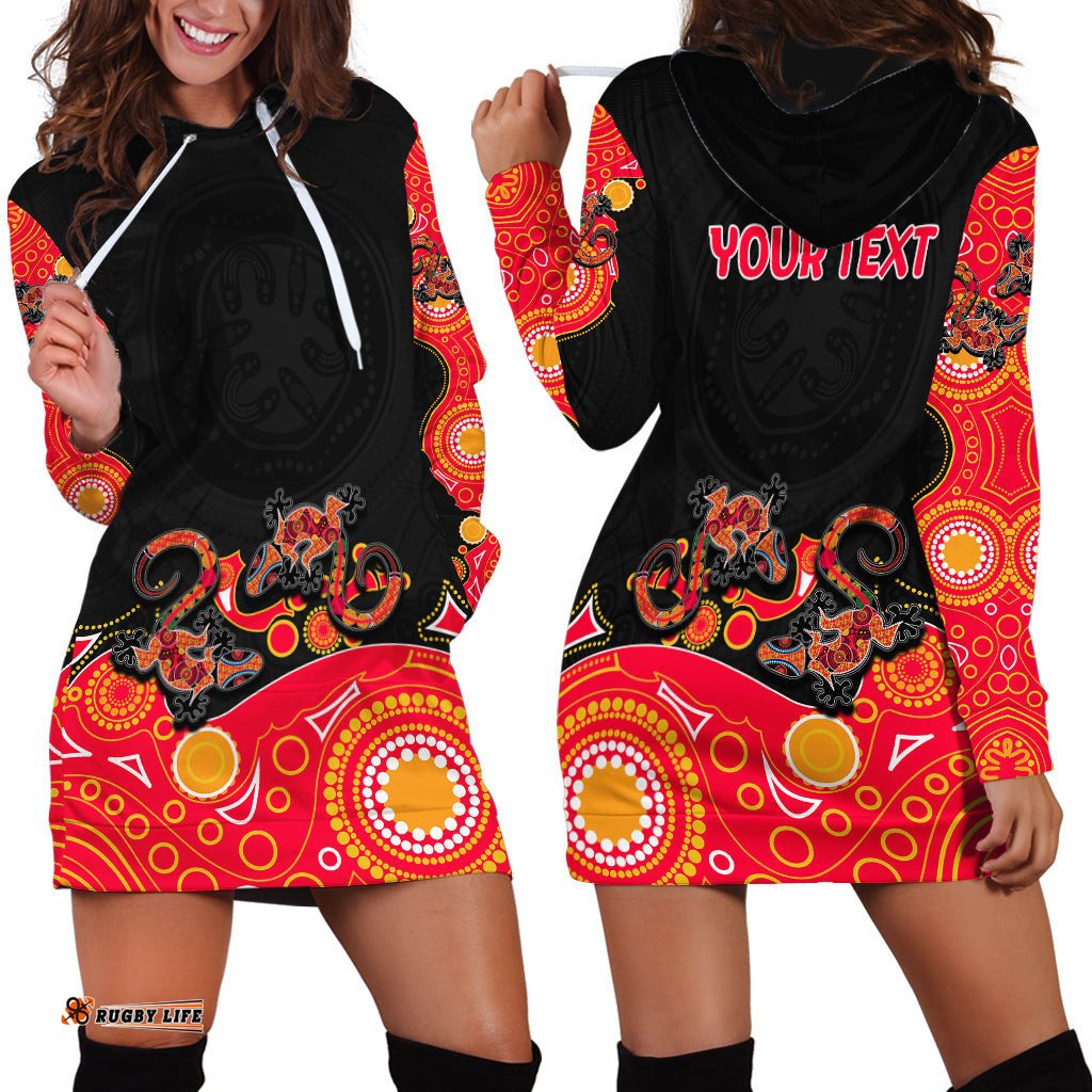 Australia Aboriginal Hoodie Dress Lizard Red