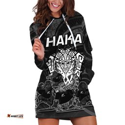 Personalised New Zealand Rugby Hoodie Dress Aotearoa Ka Mate Haka All Black Mix Ta Moko White Style