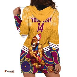 Custom Brisbane Lions Football Christmas Hoodie Dress Merry Xmas Mix Aboriginal Art