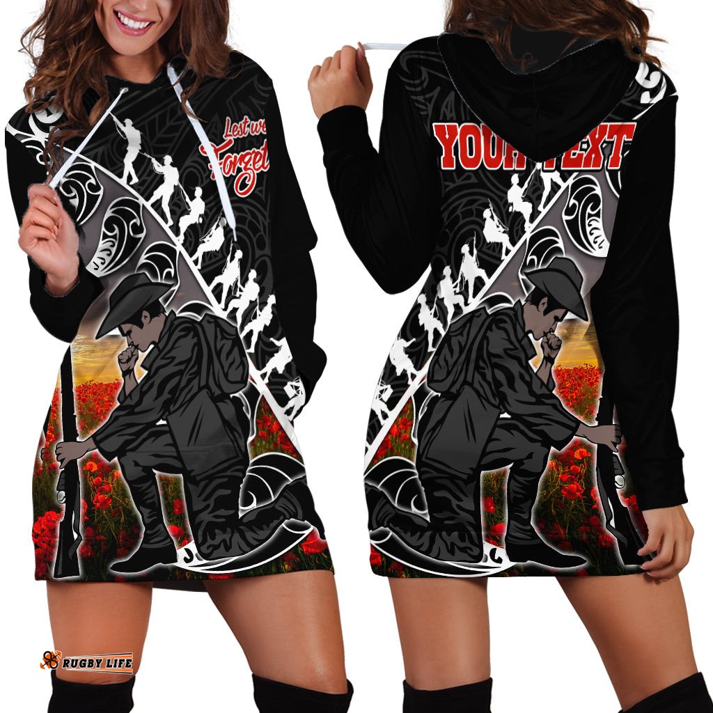 Custom Personalised Aotearoa ANZAC Day Hoodie Dress Maori Fern With PoppyVibe