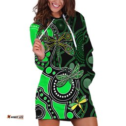 Aboriginal Dragonfly Hoodie Dress Green Style