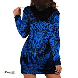 Personalised New Zealand Rugby Hoodie Dress Silver Fern All Black Mix Ta Moko Blue Style