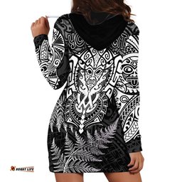 Personalised New Zealand Rugby Hoodie Dress Silver Fern All Black Mix Ta Moko White Style
