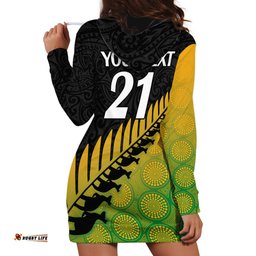 Custom Australia Wallabies and Aotearoa Rugby Hoodie Dress Kangaroo Black Fern Maori Gradient Vibe