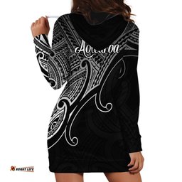 Aotearoa Maori Koru Hoodie Dress Polynesian Pacific Tribal Black