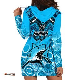 Sharks Rugby Hoodie Dress Go Sharkies Aboriginal Mix Polynesian Pattern