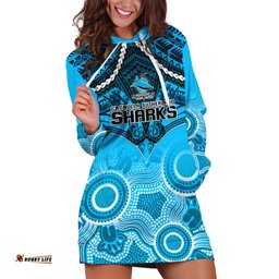 Sharks Rugby Hoodie Dress Go Sharkies Aboriginal Mix Polynesian Pattern