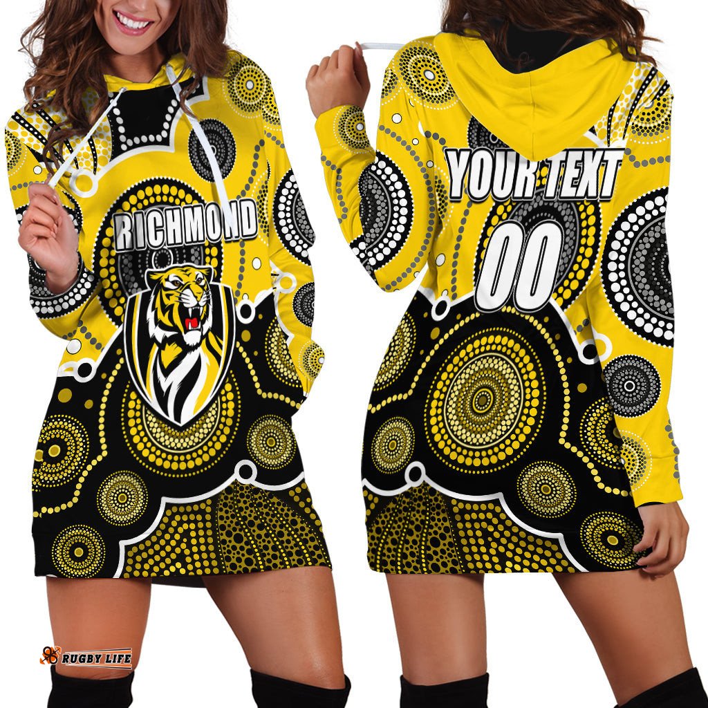 Custom Personalised And Number Yellow AFL Hoodie Dress Aboriginal Patterns 09