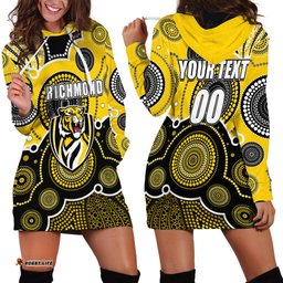 Custom Personalised And Number Yellow AFL Hoodie Dress Aboriginal Patterns 09