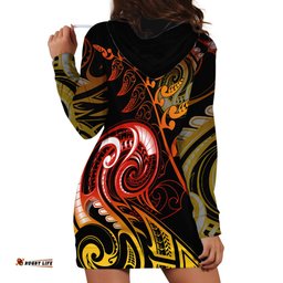 New Zealand Hoodie Dress Aotearoa Kiwi Bird Maori Fern Tattoo Arty