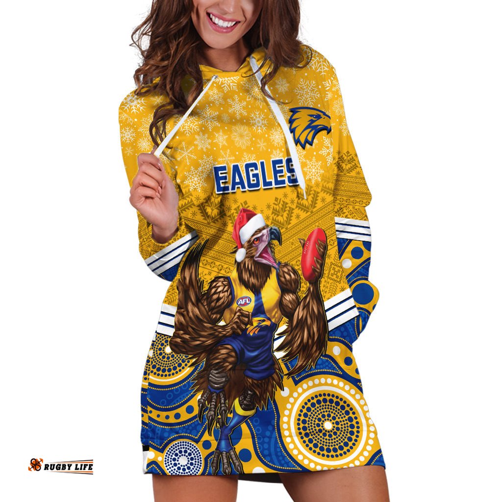 Custom Eagles Football Christmas Hoodie Dress Merry Xmas Mix Aboriginal Art