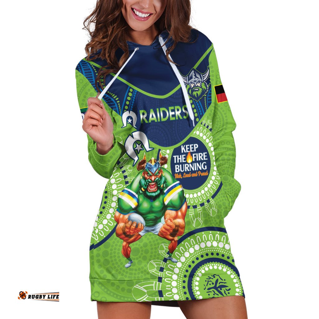 Custom NRL Raiders NAIDOC Week Hoodie Dress Keep The Fire Burning Indigenous Art