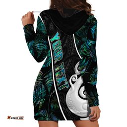 Peronsalised New Zealand Hoodie Dress Paua Shell Maori Manaia with Silver Ferns