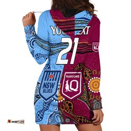 Custom Text And Number Blues and Maroons Rugby Hoodie Dress State of Origin NSW Combine Queensland Aboriginal