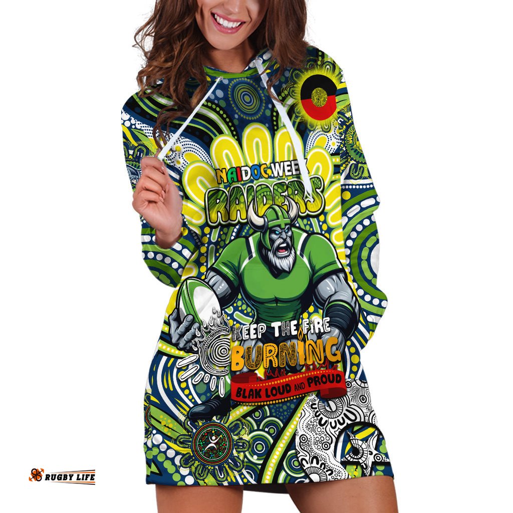 Custom NAIDOC Week 2024 Raiders Hoodie Dress Mascot Rugby