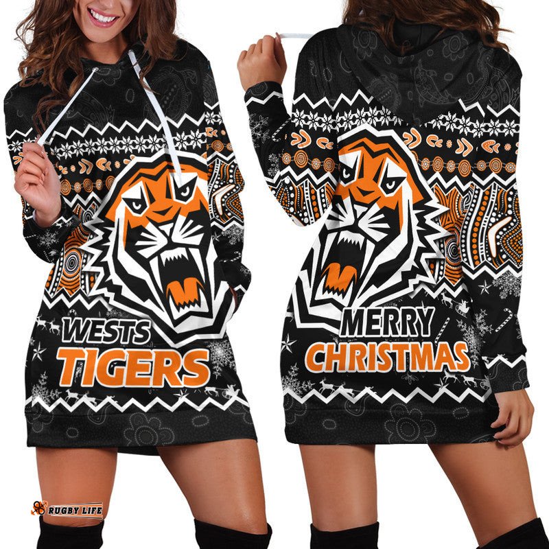Wests Tigers Aboriginal Christmas Vibe Black Version Hoodie Dress