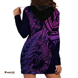 New Zealand Lizard Hoodie Dress Silver Fern Aotearoa Maori Purple Version