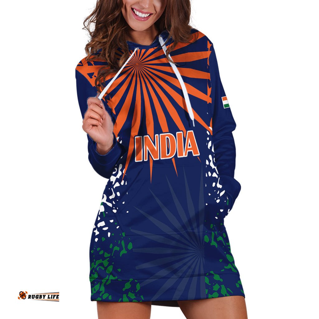 Custom India Cricket Hoodie Dress Bharat Simple Flag Style