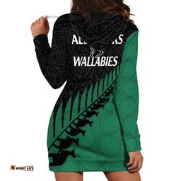 Australia Wallabies and Aotearoa Rugby Hoodie Dress Kangaroo Black Fern Maori Green Vibe