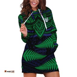 Custom Warriors Rugby Hoodie Dress Aotearoa Fern Polynesian Pattern