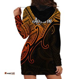 Aotearoa Maori Koru Hoodie Dress Polynesian Pacific Tribal Gold