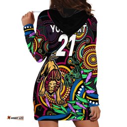 Custom Lions Football Aboriginal Art Hoodie Dress NAIDOC Indigenous Tribal