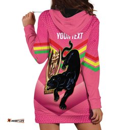 Personalised Panthers Rugby 2024 Hoodie Dress Mascot With Trophy Go Champions Aboriginal Art Pink